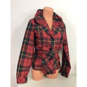Red Ruffle Plaid Coat Y2K Preppy Jacket Womens 6